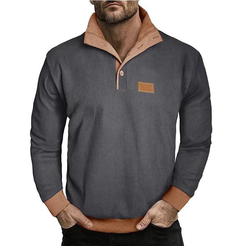 Autumn Winter Men's Casual Hoodie Long Sleeve Corduroy Fleece Stand Collar Loose Warm Sweatshirts Men