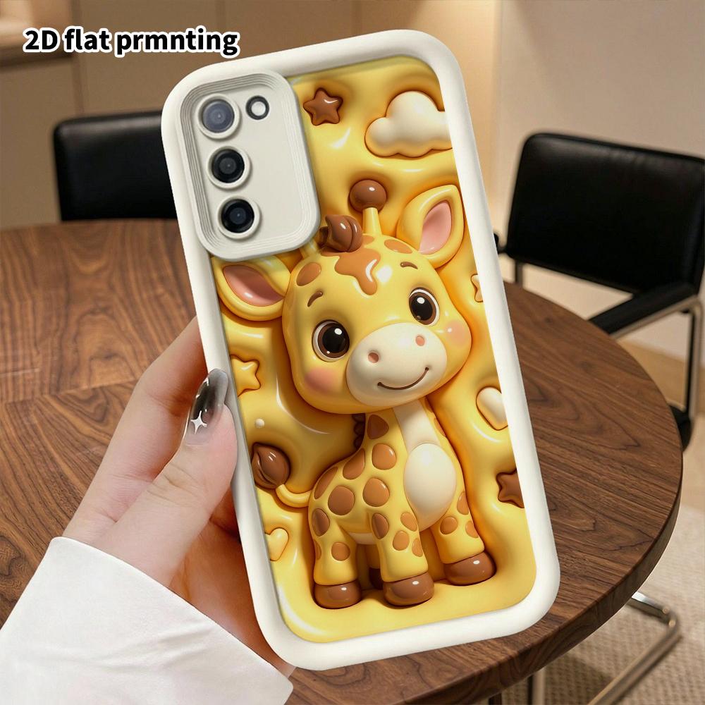 Phone Case: 2D Flat Design Suitable for Samsung Galaxy A34 A35 M05 M06 S20 S22 S21 FE Plus 5G Protective Case, Creamy Yellow Giraffe, Perfect Christma