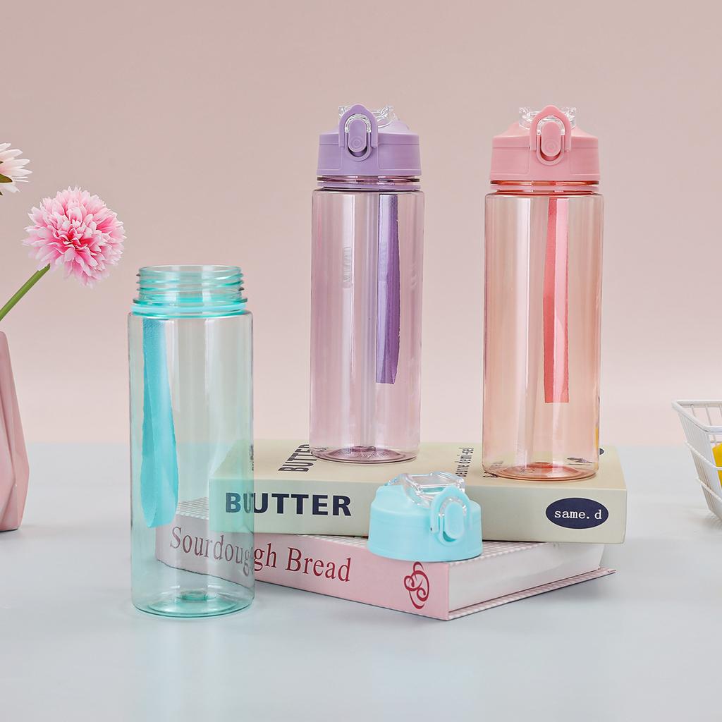 Water bottle new bounce cover plastic cup portable outdoor sports space cup PET portable strap lock straw cup