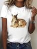 Women's Casual Short Sleeve Crew Neck T-Shirt with Deer Illustration Print Comfortable Top for Everyday Spring and Summer Wear