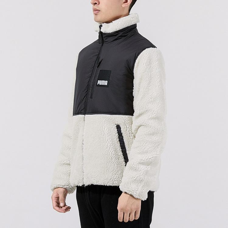 Puma Sherpa Contrasting Colors Sports Lamb's Wool Stand Collar Logo Jacket White Men's 846325-73