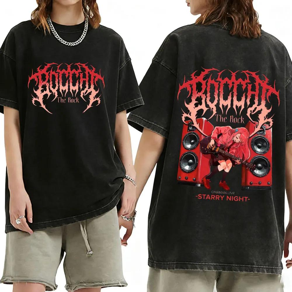 Gewaschenes Vintage Anime Bocchi The Rock Gotoh Hitori Grafik T-Shirt Herren Damen Freizeit Baumwolle Übergroße T-Shirts Streetwear Unisex