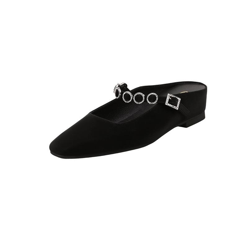 Square-toed Shoes Rhinestone Flat-bottomed Flip-flops Women's Sandals