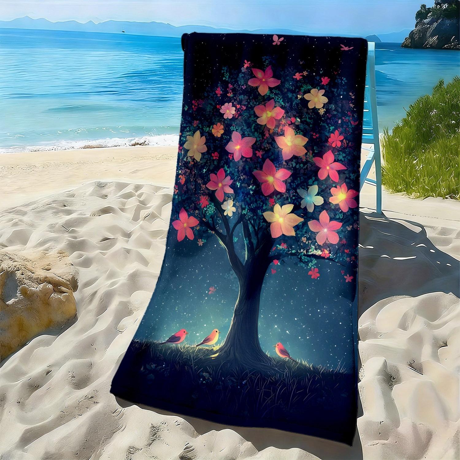 

Dreamy forest with floral patterns polyester microfiber beach towel is highly absorbent, suitable for swimming and beach outings W30*H60(CM)
