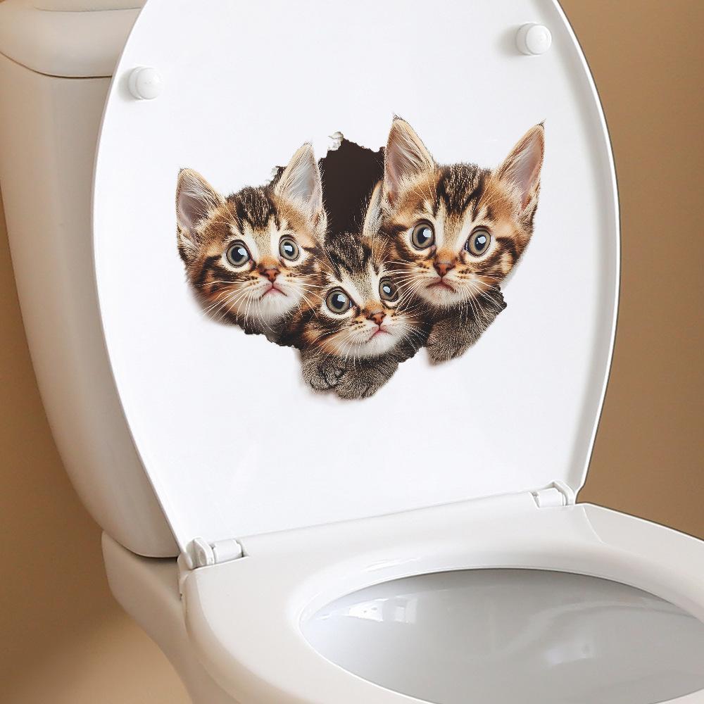 Cartone Animato Carino Gatto Muro Rotto Bagno Toilette Adesivi Murali Decorativi