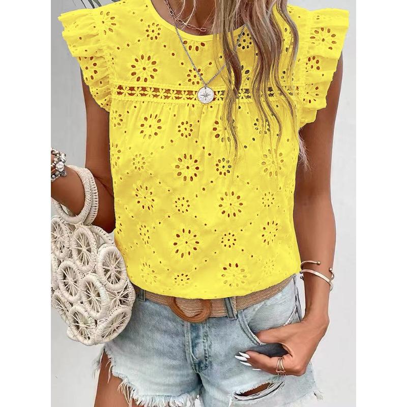 JPNTKY Women's Fashion Casual Solid Color Print Sleeveless O-Neck Blouses & Shirts