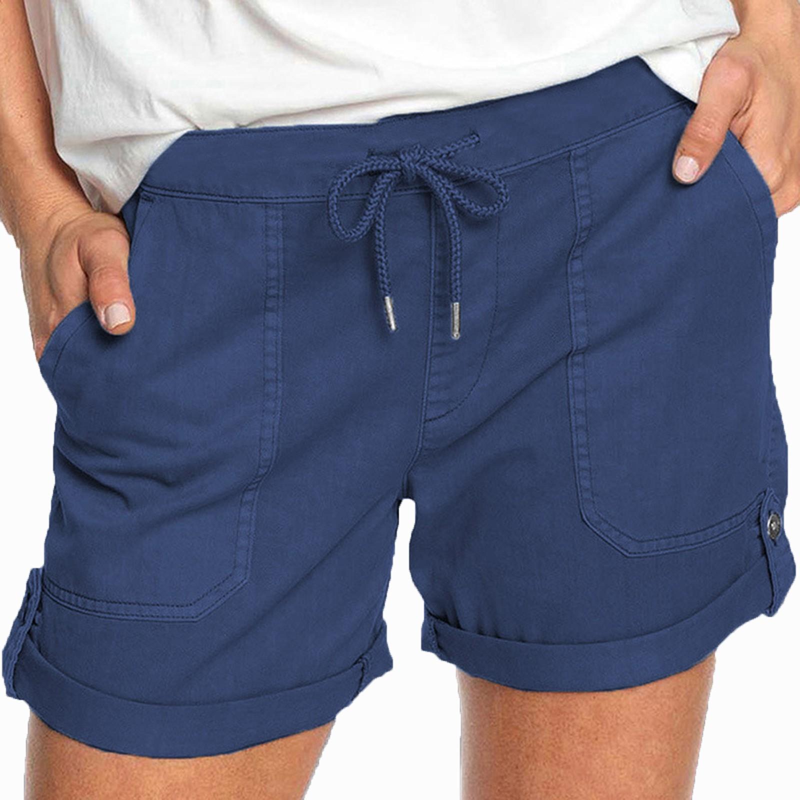 

Модные женские мягкие шорты с эластичной резинкой на талии и карманами, повседневные пижамные шорты L синий