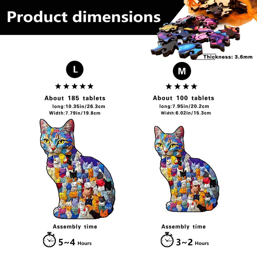Cat Puzzle Color Kitten Irregular Splicing Toy Unzip Wooden Special-Shaped Puzzle