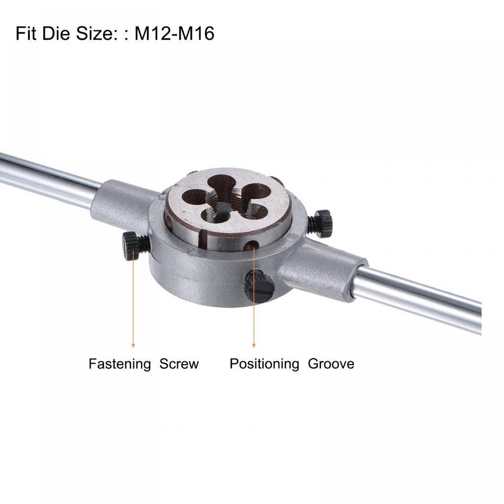 Uxcell Die Stock Handle Wrench Threaded Round Die and 38mm with Adjustable Hand Tool Set, M16x1.5 (Compatible M12-M16 Dies) Holder, Wrench,