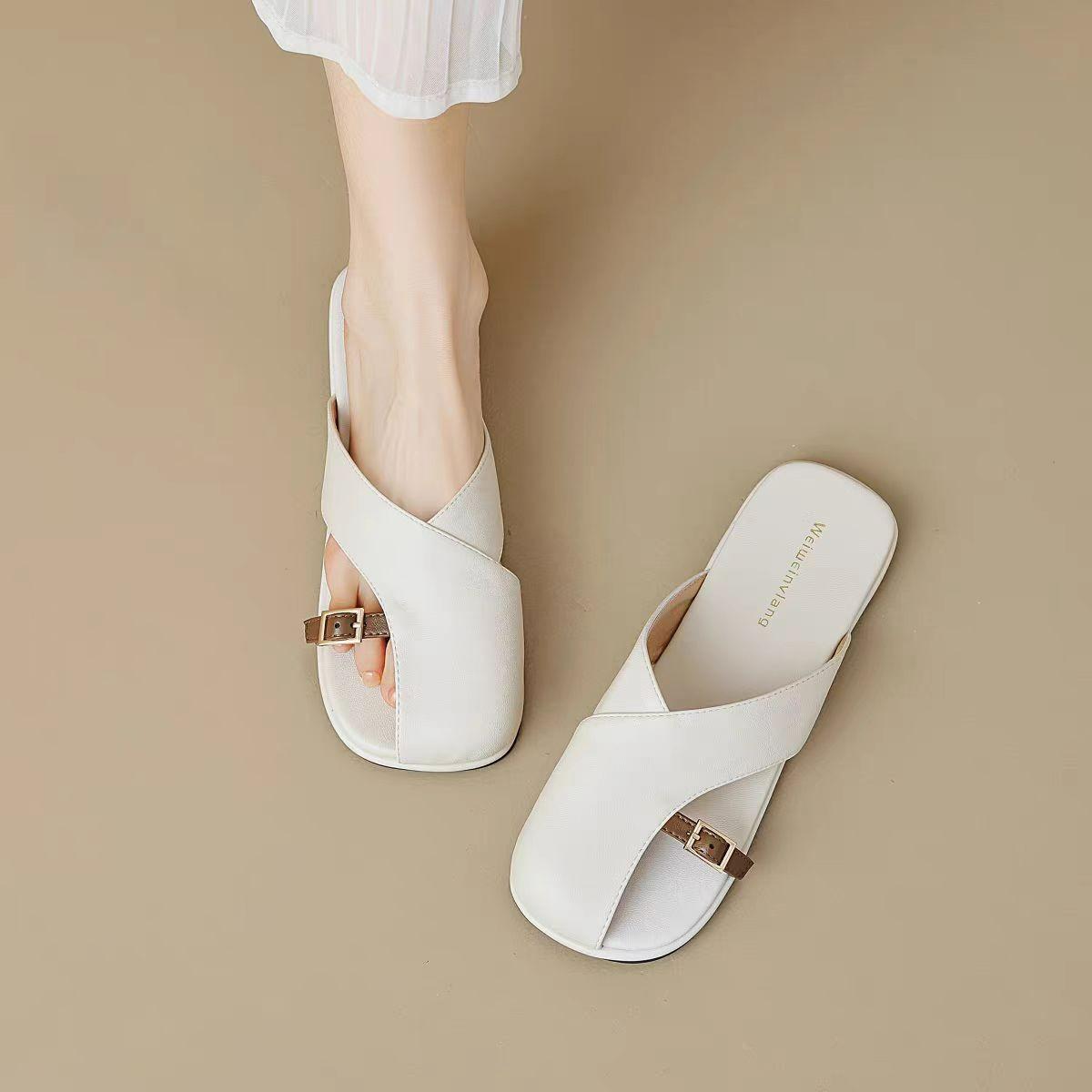 

Летняя мода для женщин, новые сандалии с плоским носком, удобные универсальные сандалии для банкета и отдыха на открытом воздухе для женщин 39