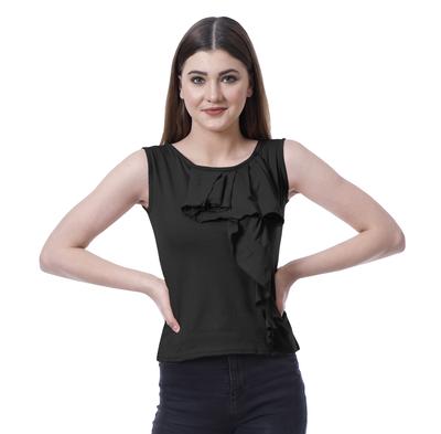 Moomaya Kvinders Ærmeløs Flæse Top Rund Hals Bluse Afslappet T-shirt Toppe