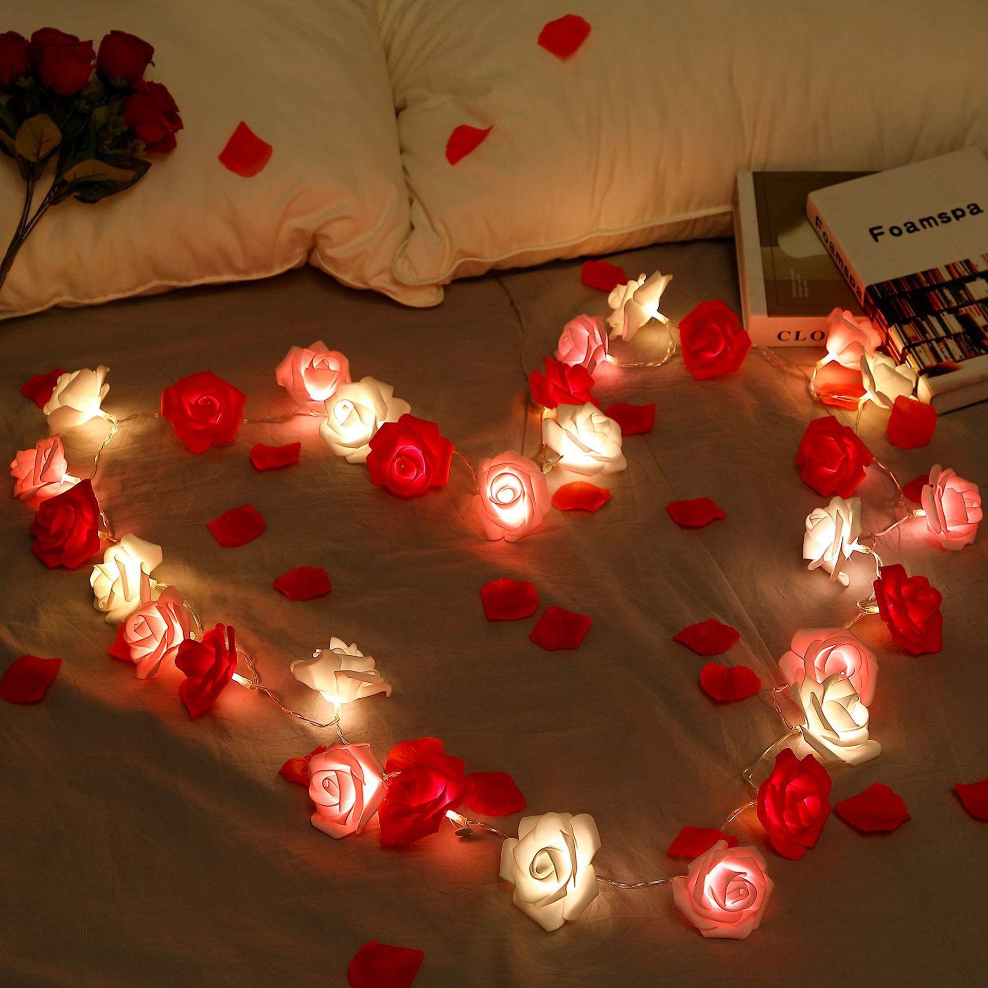 

LED Simulated Foam Rose String Lights - Multicolor Flashing for Weddings, Festivals, and Christmas Decor 1.5m, 10 lights, steady, battery