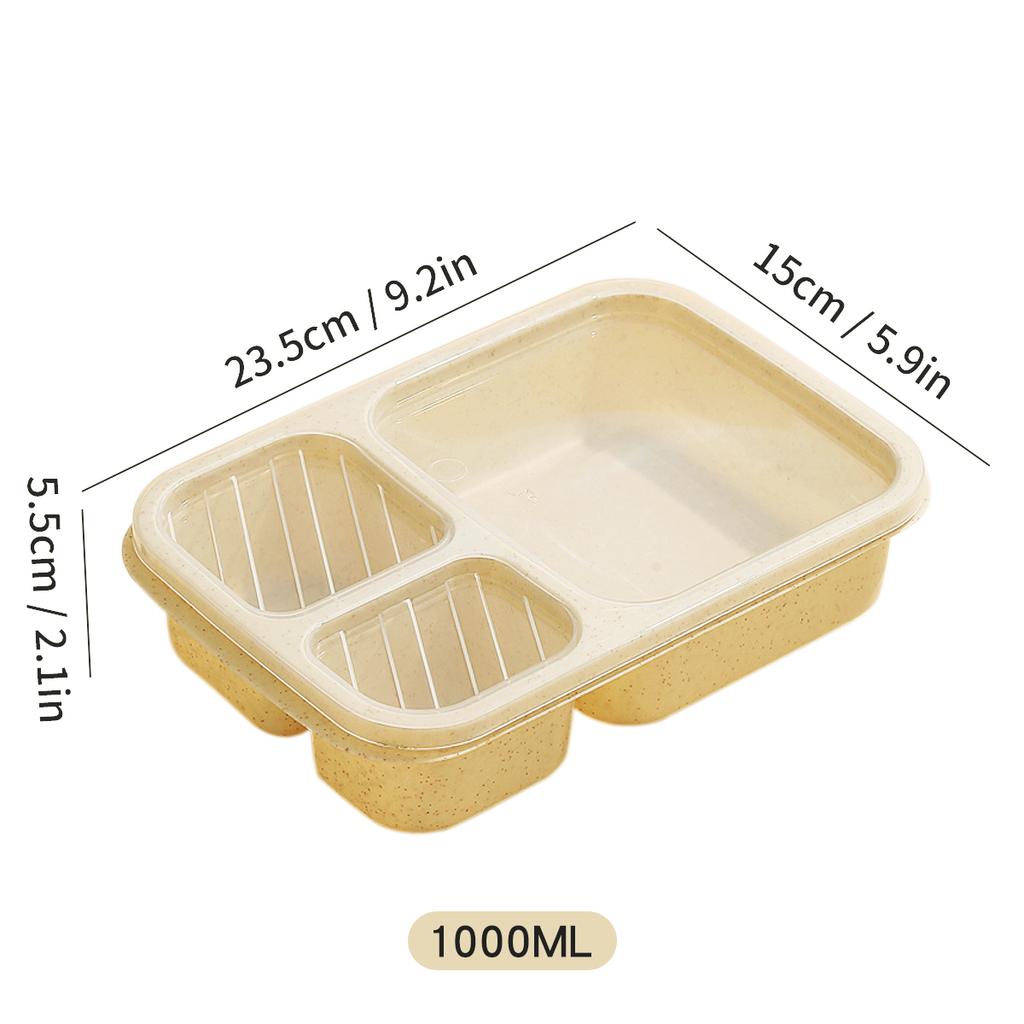 WORTHBUY Reusable Plastic Lunch Box For Student Divided Bento Box Outdoor Portable 3 Compartment Food Container Microwave Safe