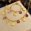 Fashion Light Luxury Retro Gilded Oval Embossed Portrait Cross Pendant Stainless Steel Flower Set