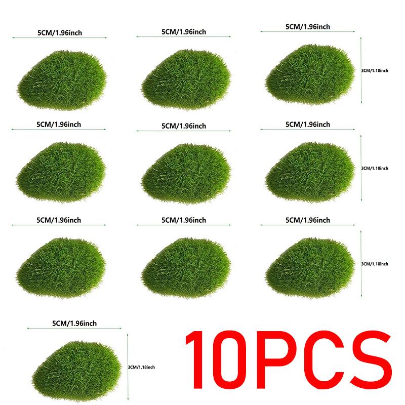 

10Pcs Artificial Moss Rocks Ball - Simulation Moss Stone Fake Green Plant Home Garden Flower Pot Decoration YLZSSS01 5x3CM