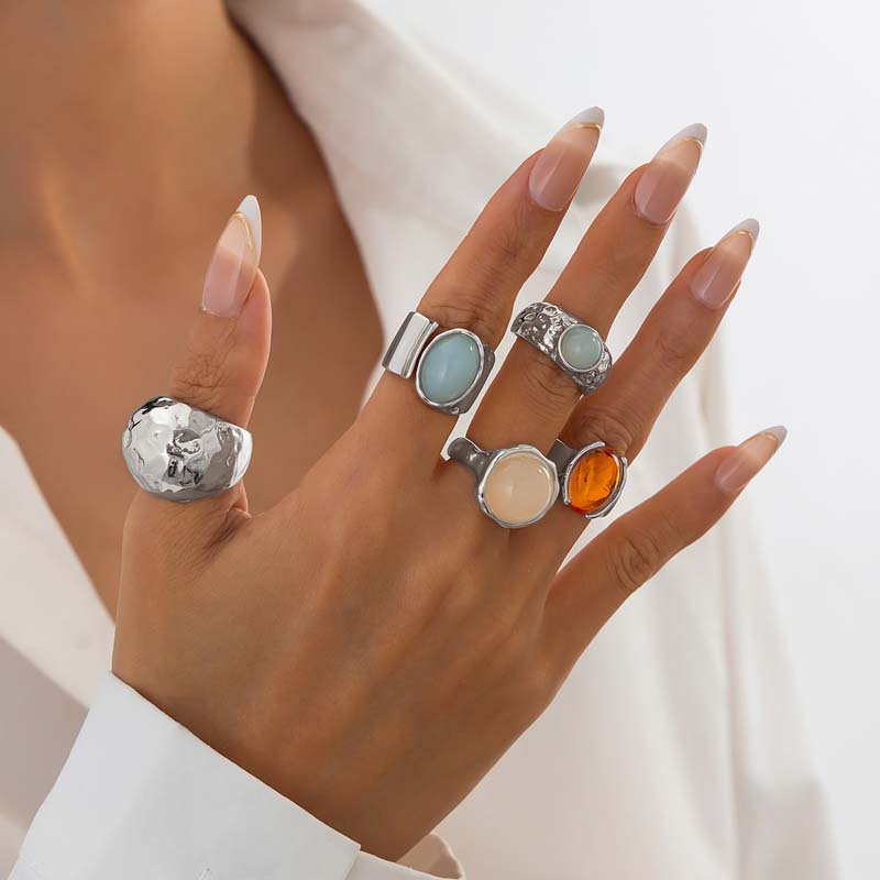 5Pcs/Set Vintage Gold Color Irregular Rings Set for Women Bohemian Metal Wide Open Adjustable Ring Aesthetic Y2K Jewelry Gift