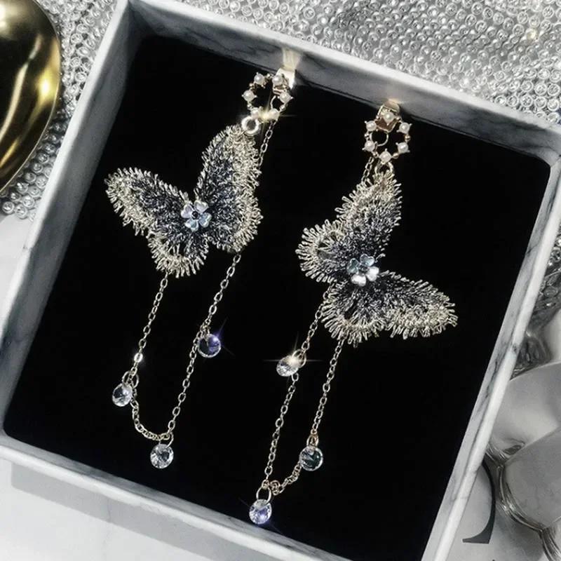 

Fashionable Long Tassel 925 Silver Needle Embroidered Butterfly Earrings Simple Versatile Pearl Earrings Sweet Slimming Earrings