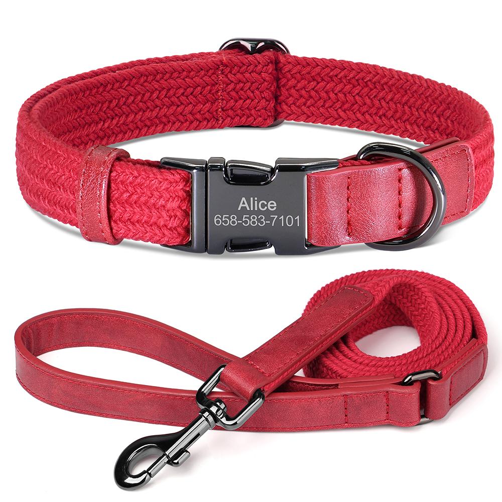 Personalisierte Hundeleine und Halsband Set Nylon Hundehalsbänder Mit Leine Verstellbares Haustierhalsband für Kleine Große Hunde Langlebig