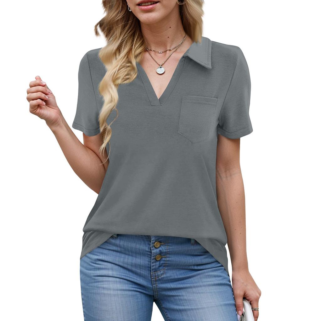 Camisas de mujer de verano para negocios, informales, de trabajo, de manga corta, con botones y cuello en V, blusa, camiseta