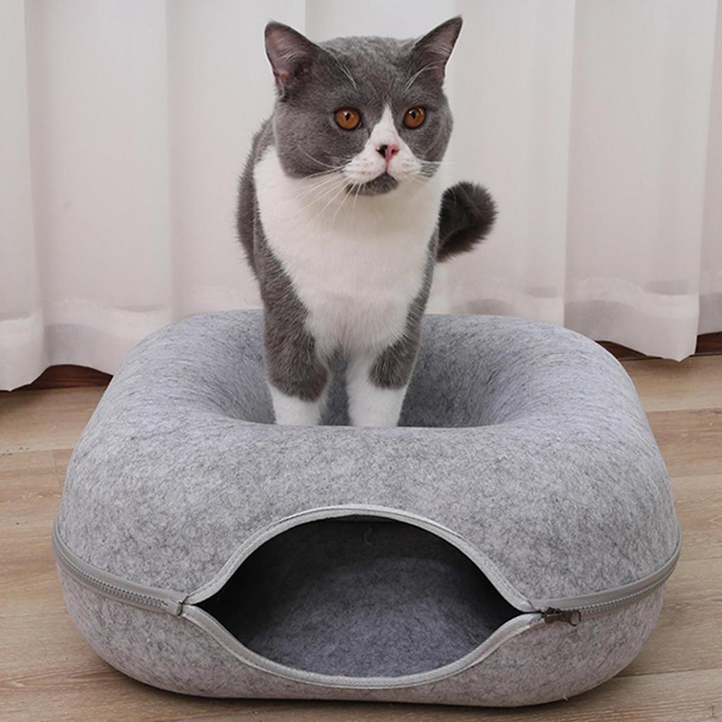Felt Cat Tunnel Cave Bed, Detachable Cozy Easy to Carry for Training Toy