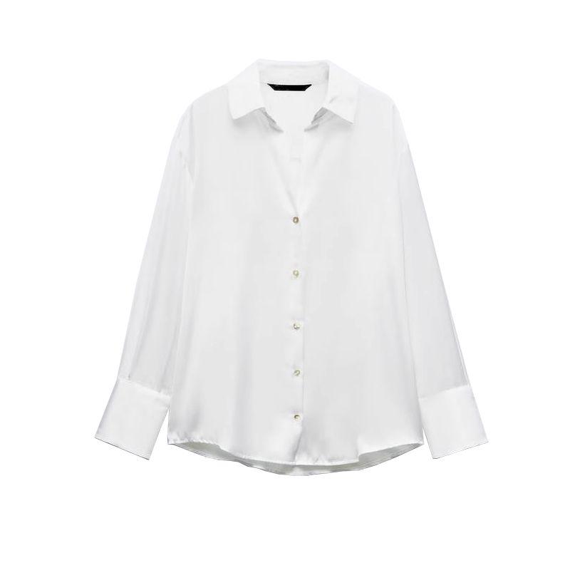 Fall and Winter New Women's Clothing Fashion Style Lapel Long Sleeves Single-Breasted Silk Satin Texture Classic Shirt 8741036