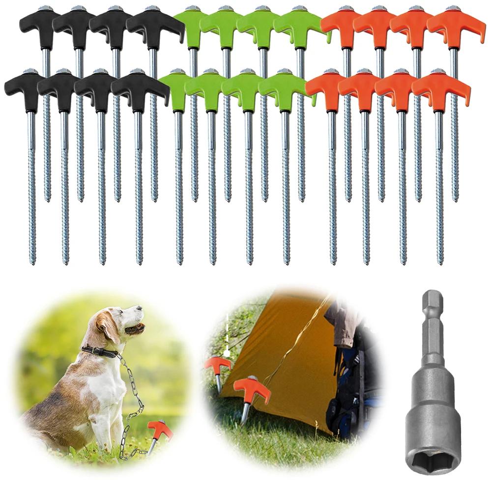 8Pcs Camping Pegs Drill In with Hex Socket Heavy Duty Spiral Screw Heavy Duty Tent Stakes Pegs Screw In Camping Tent Pegs