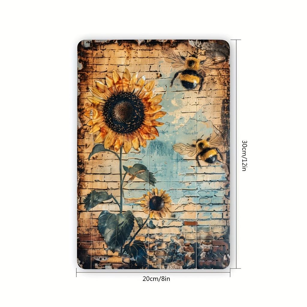 1pc Vintage Sunflower and Bees Metal Tin Sign, Rustic Iron Wall Art for Home, Cafe, Bar, and Garden Decor, Indoor/Outdoor 20.32x