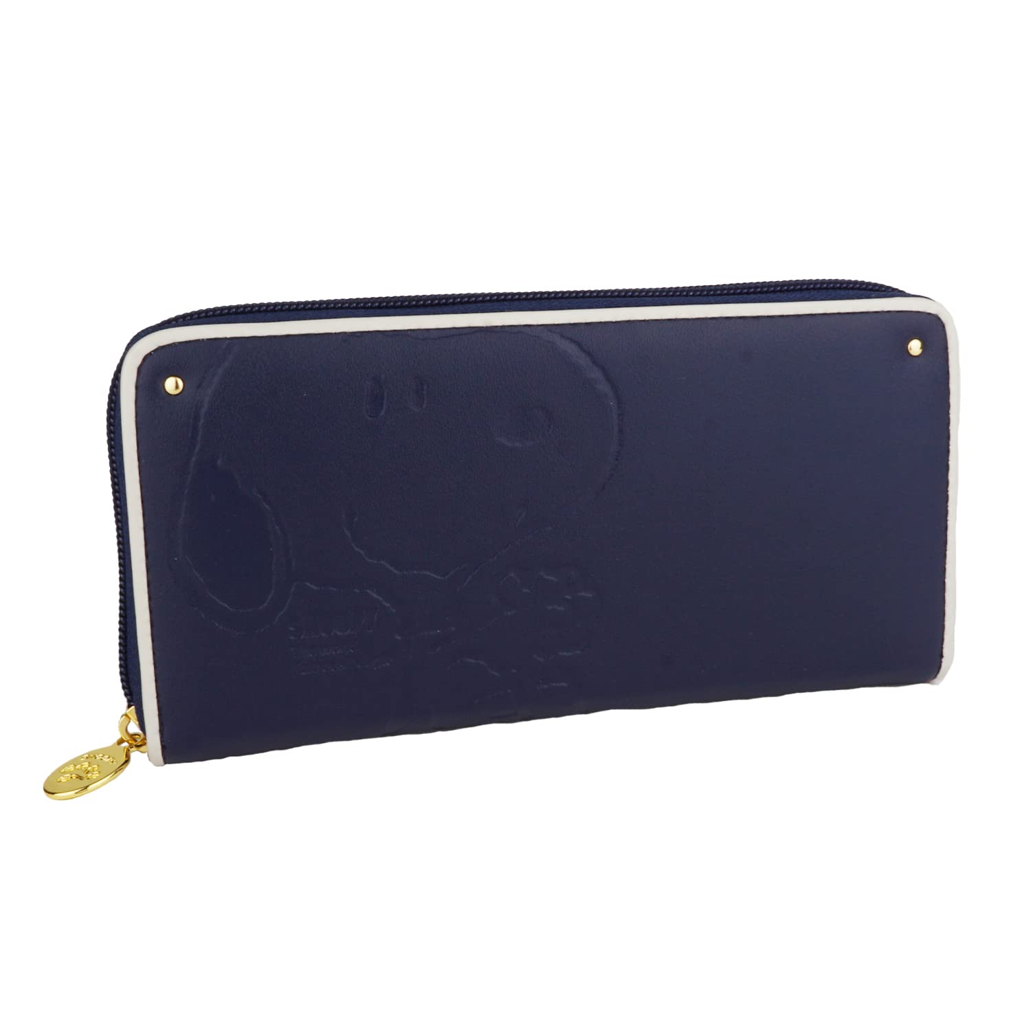 

Snoopy Round Zipper Long Wallet for Women Embossed Cute Peanuts SNOOPY PEANUTS Character Cute Large Capacity Wallet Wrapping Christmas [Emono] (Navy)