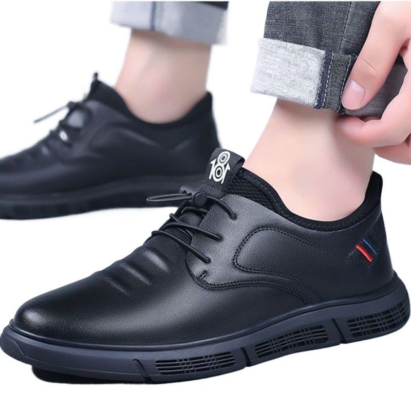 Men's Non Slip Waterproof Kitchen Wear-resistant Black Shoes Work Shoes Casual Work Safety Leather Shoes
