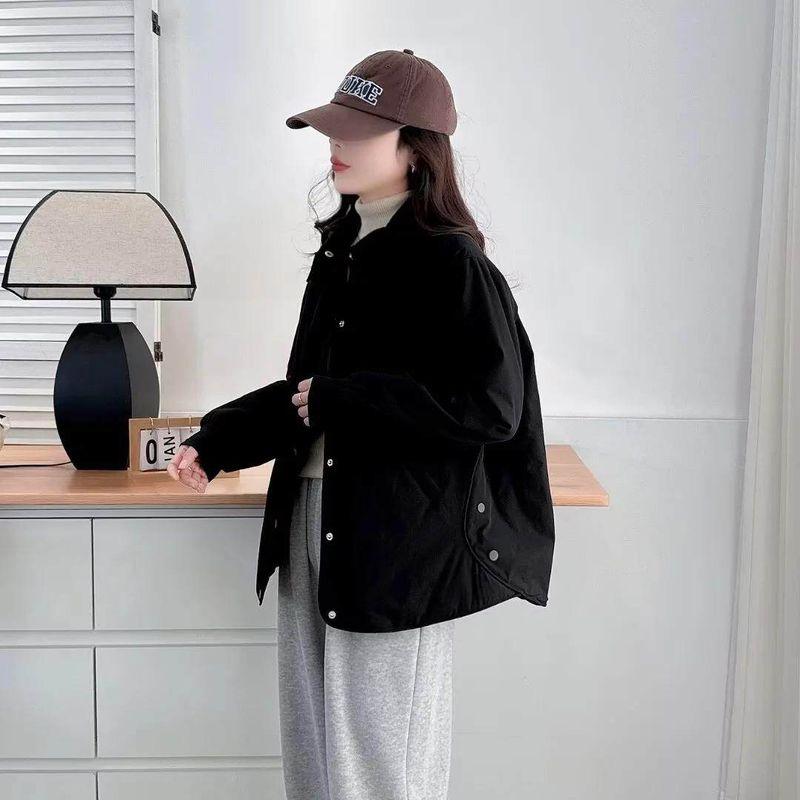 

Fashion Sweet and Spicy Style for Slightly Chubby Women, Lightweight Cotton Jacket with Turn-Down Collar, Large Size Loose Cotton Coat for Women Black 3XL(80-90kg)