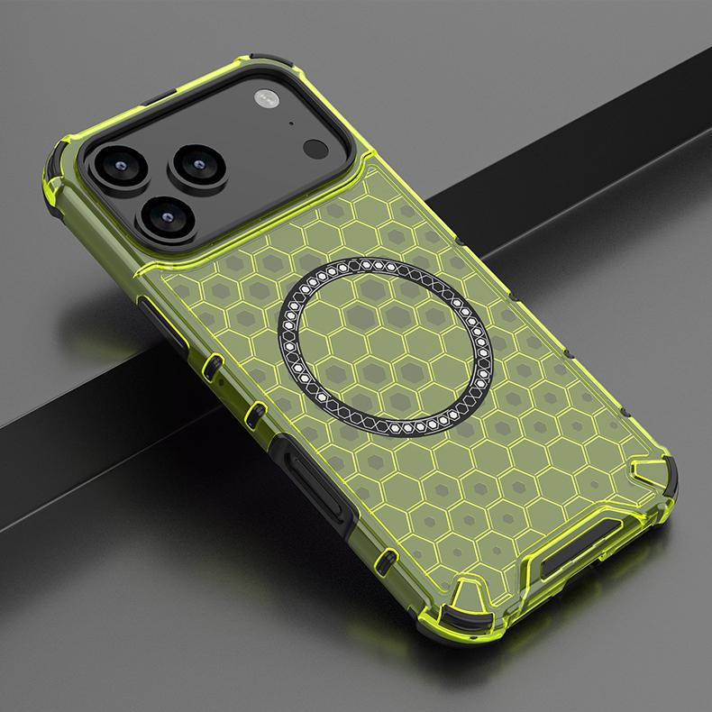 Honeycomb Texture Armor Magnetic Clear Phone Case for IPhone 17 Air Pro Max Magsafe Wireless Charging Silicone TPU Protect Cover