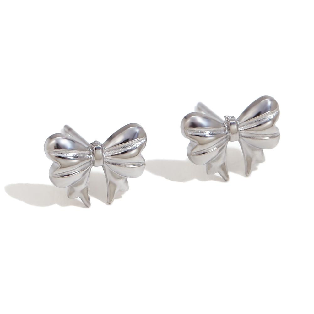 

MamacitaSlay 316L Stainless Steel Ribbon Bow Earrings Necklace Set Anniversary Waterproof Jewelry Women s Sweet Elegant Gift