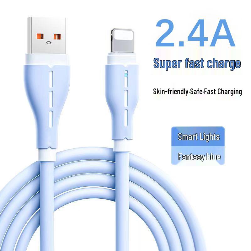 USB-Schnellladekabel mit Silikonband und Kontrollleuchte für iPhone 14/13/12/11/X/6