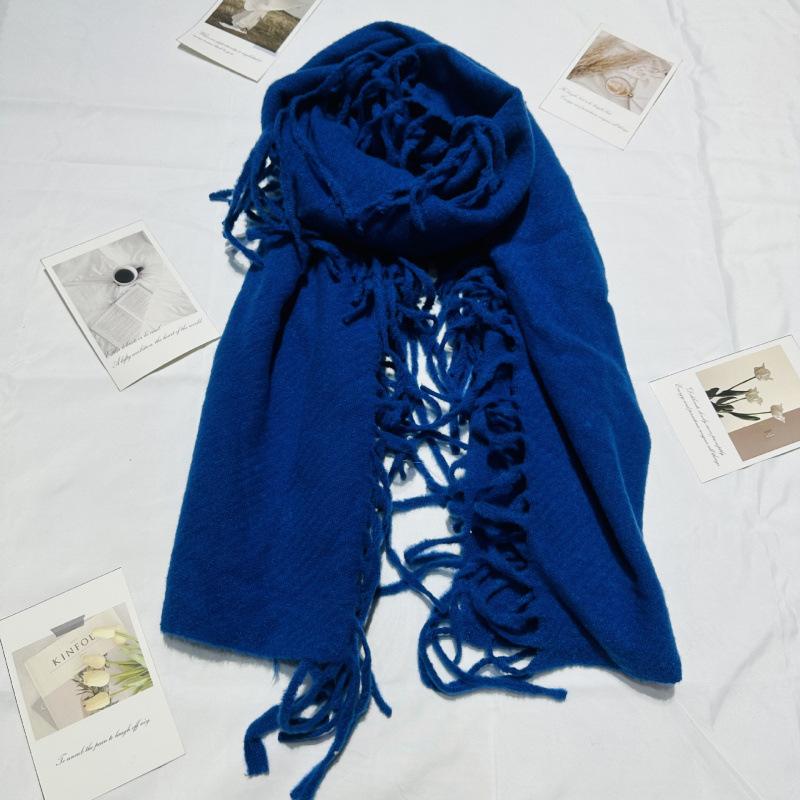New Solid Color Tassel Imitation Cashmere Scarf on Both Sides for Women Autumn and Winter Versatile Shawl High End Winter Warm Thickened Scarf