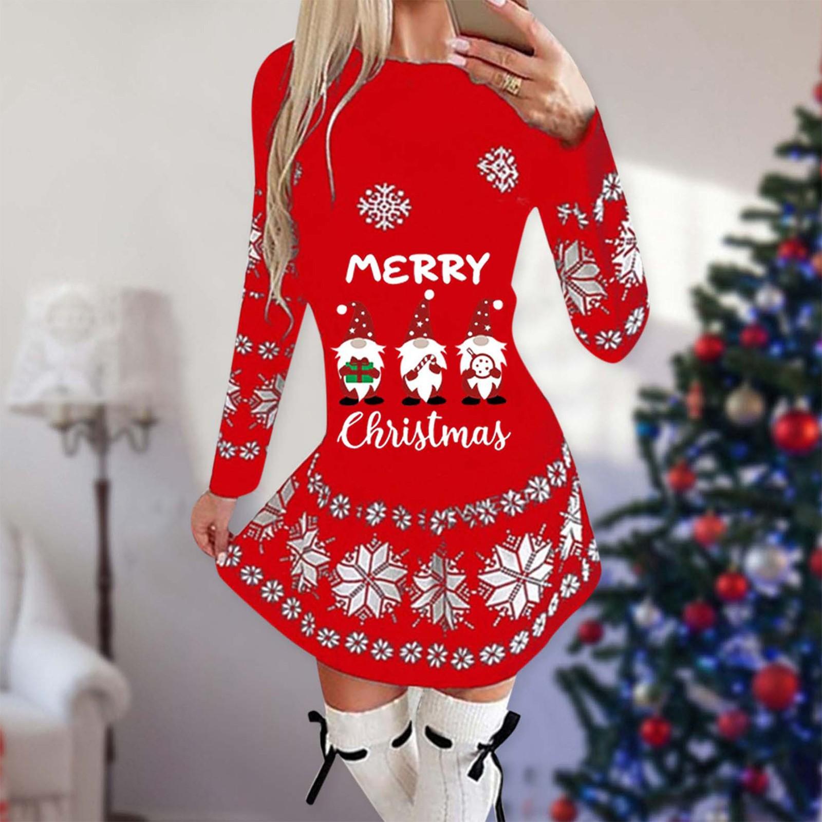 

Женская модная плиссированная юбка с круглым вырезом и рождественским принтом, длинная юбка S винный