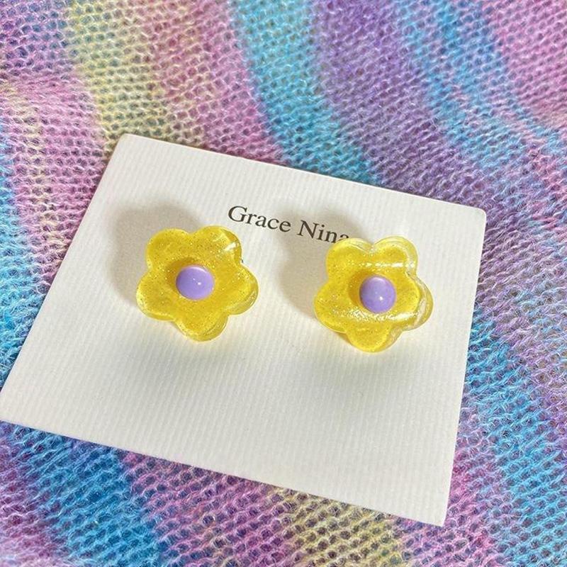 Korean Fashion Colorful Flower Clip Earrings for Women Sweet Ear Cuffs Temperament Summer Jewelry Gift Y2K Accessories Party