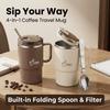 Thermal Coffee Tumbler Travel Mug With Handle 304 Stainless Steel Insulated Leakproof Water Bottle Dual Drink Cup With Spoon