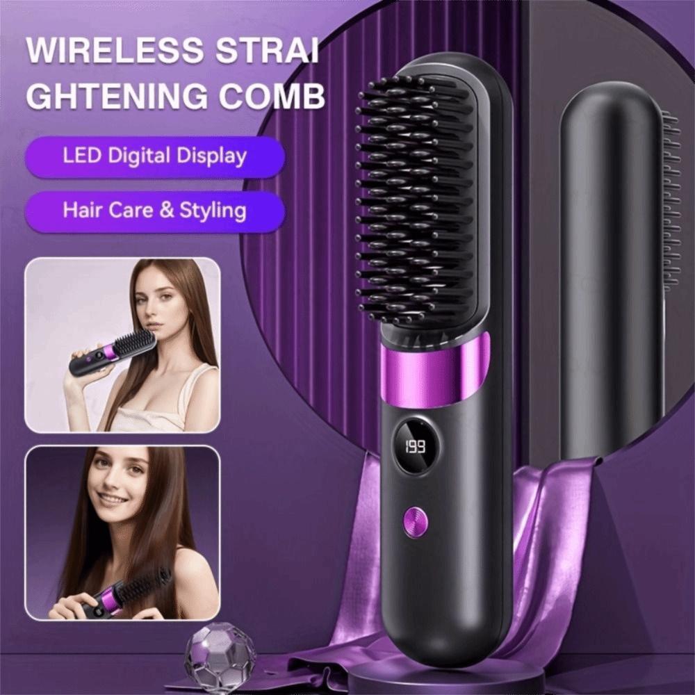 Plastic Material Hair Straightening Comb 4-Speed Temperature Adjustment Multifunctional Design Straightening And Curling Tool