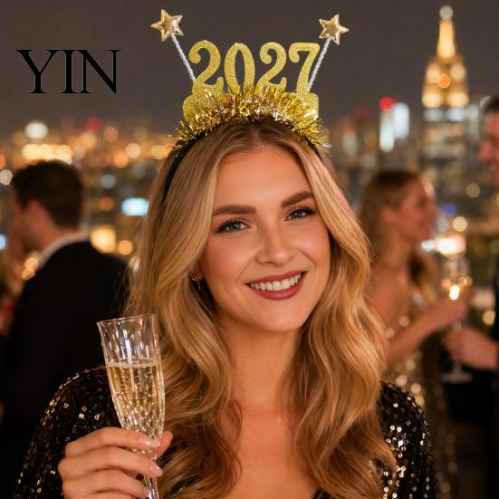 2027 Digital Headband Hair Hoop, Non-Slip with Adjustable Star And Number Design, New Year Eve Hoop Holiday for Christmas Parties Adults Kids