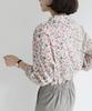 Ppaeppae Flower Slit Neck Shirred 3/4 Sleeve Blouse