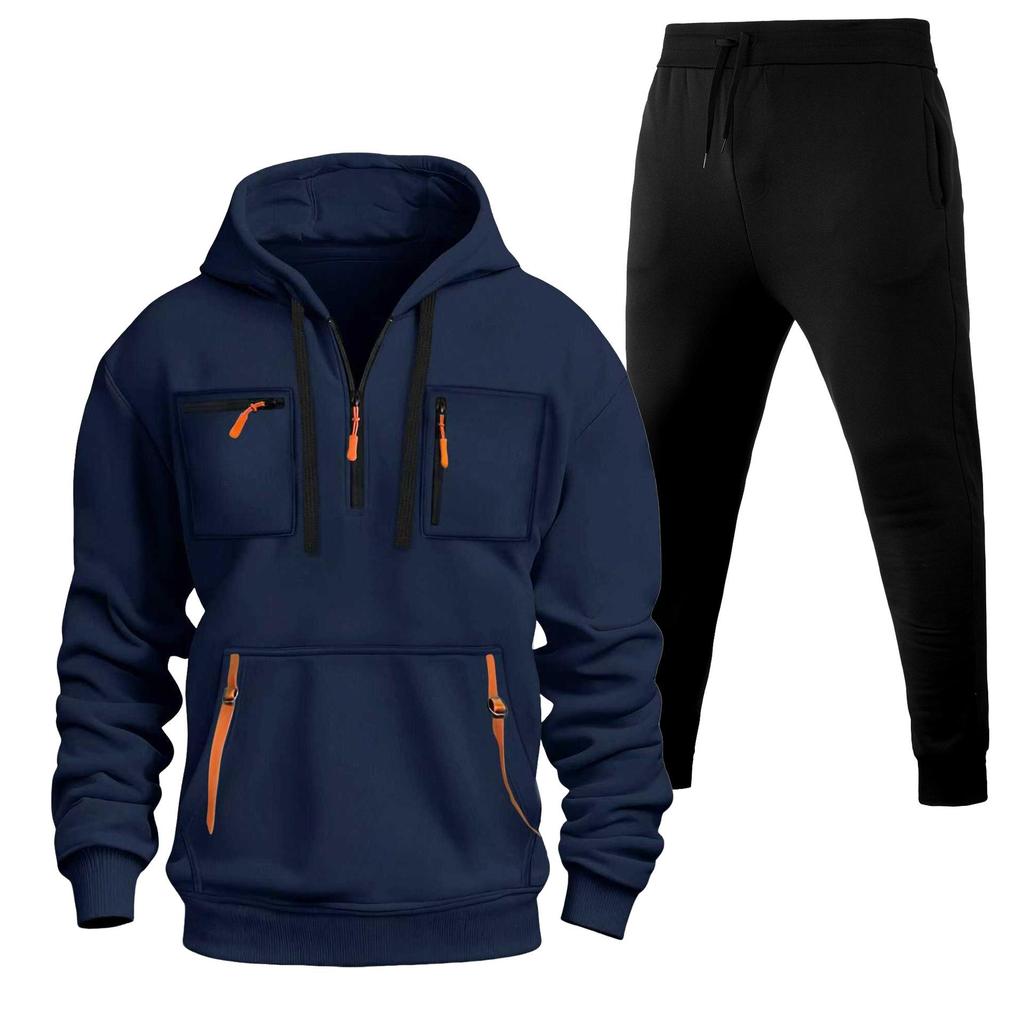 Multi-Zipper Men's Loose Fit Sweatshirt, Sweatpants, Pullover Hoodie with Pockets