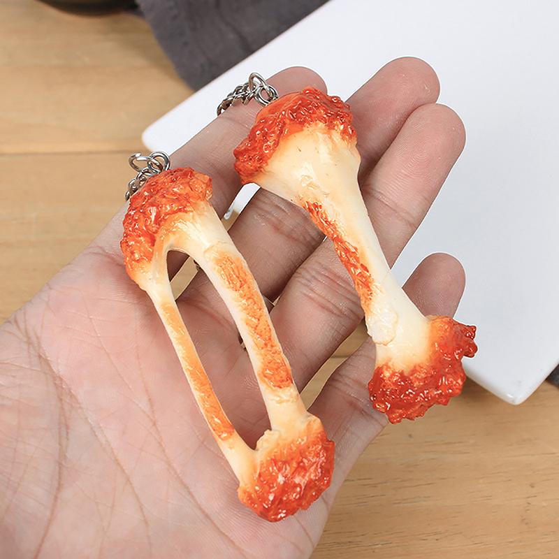 Pvc Chicken Wing Bone Charm Simulated Chicken Leg Bone Key Ring Props Imitation Food Key Chain Bag Pendant Decoration Cute Gift