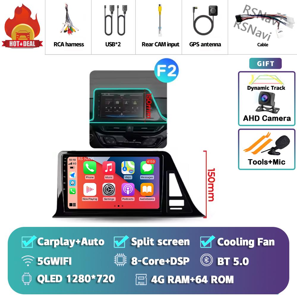 Android 14 Carplay Auto For Toyota C-HR 2016 - 2020 Car Radio Player Multimedia DVD stereo 360 Camera Navigation Video AI Voice