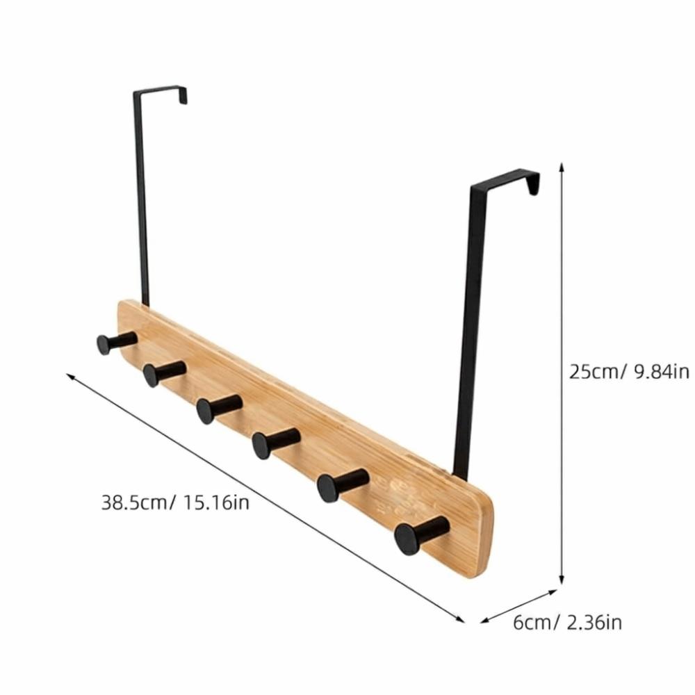 Natural Bamboo Over The Door Hooks Matte Metal Brackets Hat Hanger Clothes Rack Kitchen Storage