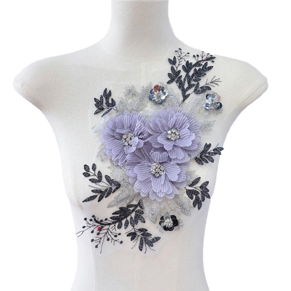 Embroidered Applique Lace Floral Patch Purple Large Flower Patch Clothing Decoration Sew On Patch DIY Accessory Clothing Decor