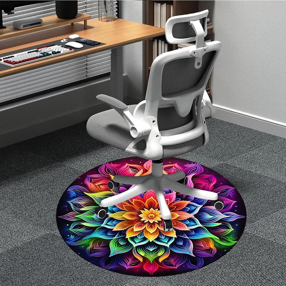 1 шт. Цветной ковер-мандала с лотосом для стула, офиса, помещений, нескользящий, моющийся, мягкий, удобный коврик для офисной комнаты yy250930085 80cm by 80cm