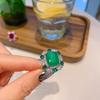 Cross Border Retro Socialite Red Corundum Ring Simulation Simple Fashionable Colorful Jewelry Emerald Green