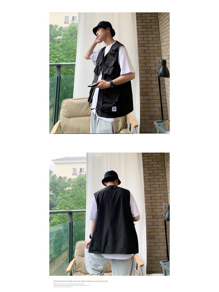Korean Trend Men's Multi-Pocket Workwear Vest - Summer Loose-Fit Sleeveless Waistcoat