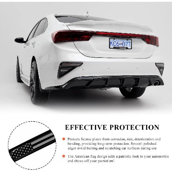 2 PCS Flag License Plate Frame, N Flag Patriotic Stainless Steel Auto Plate Cover, Vintage US Rust-Proof Vehicle License Plate Holder, Universal Car
