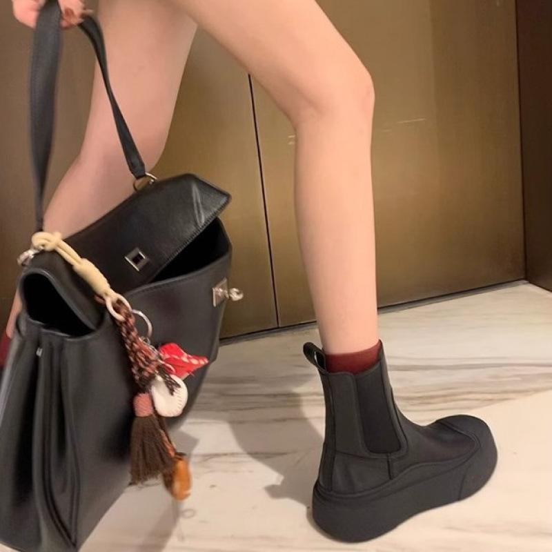 Stylish shoes splicing small round head lazy thick sole one pedal thin short boots women